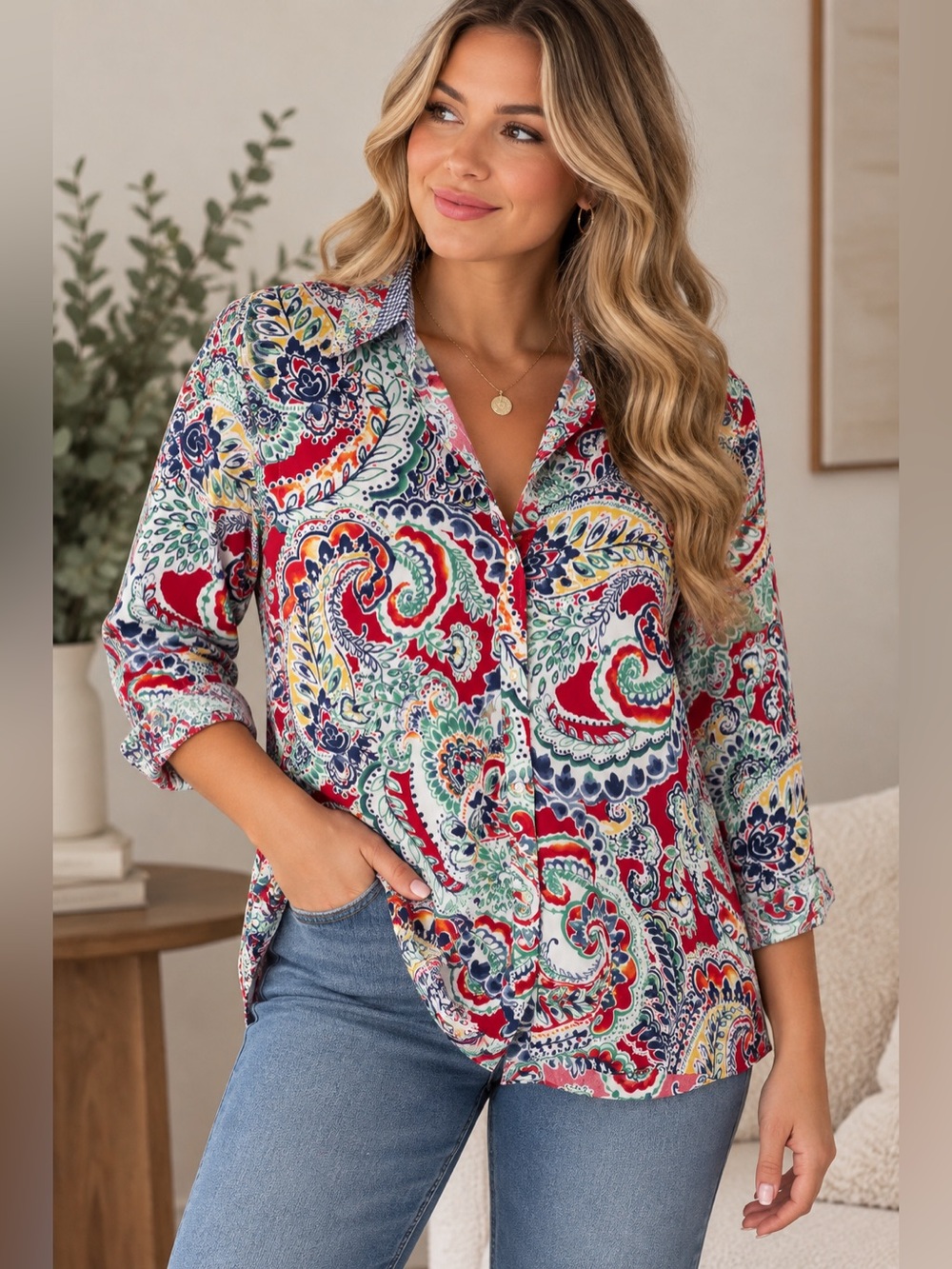Chaps Multicolour Paisley Button-Down Blouse